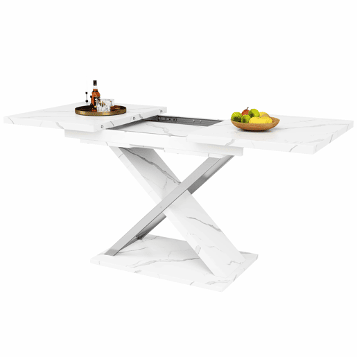 Mesa extensível 118-157 cm - Mesa de jantar e cozinha com pernas cruzadas - Branco