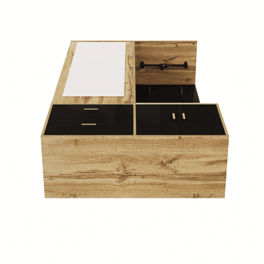 Conjunto de armário - 5 ganchos - espelho, sapateira, banco e cabides extensíveis - Preto + Natural