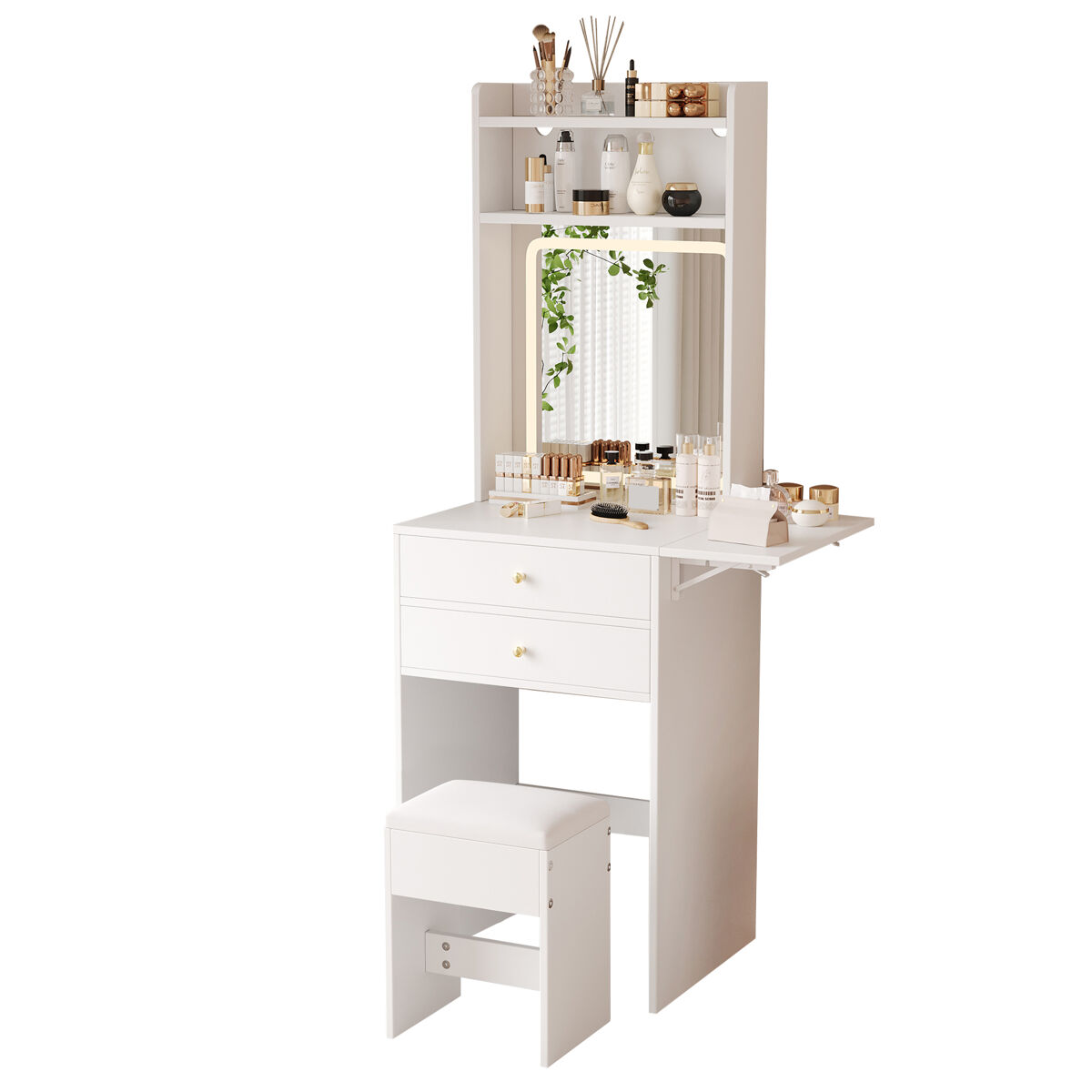Tocador de mdf con espejo y 2 cajones,blanco