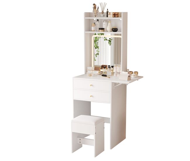 Tocador de mdf con espejo y 2 cajones,blanco