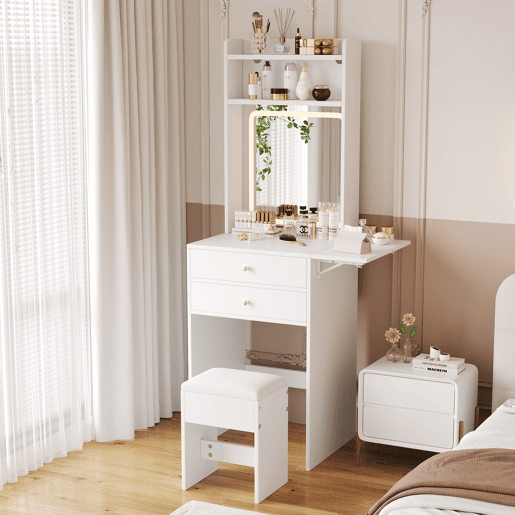 Toucador de mdf com espelho e 2 gavetas,branco Toucador de mdf com espelho e 2 gavetas,branco