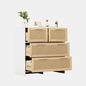 Cômoda dupla de mdf com 4 gavetas,natural+branco
