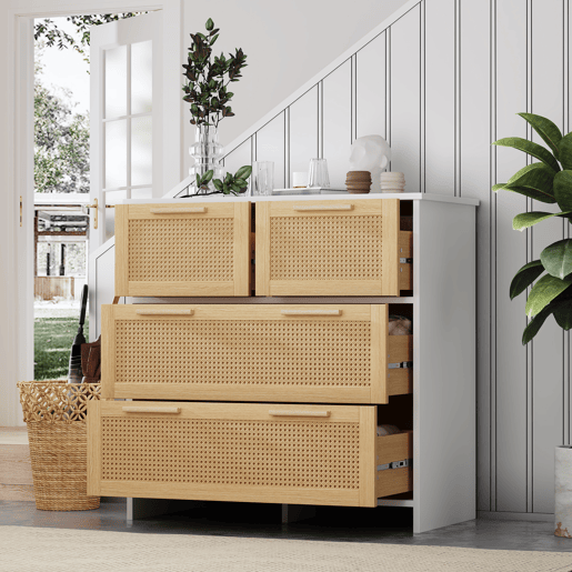 Cômoda dupla de mdf com 4 gavetas,natural+branco Cômoda dupla de mdf com 4 gavetas,natural+branco