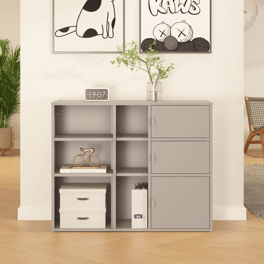 Armário de arquivo Kliri com 3 portas aço 100x32x81 cm Camelo en.casa