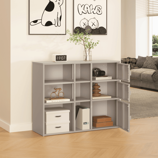 Armário de arquivo Kliri com 3 portas aço 100x32x81 cm Camelo en.casa
