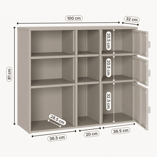Armário de arquivo Kliri com 3 portas aço 100x32x81 cm Camelo en.casa
