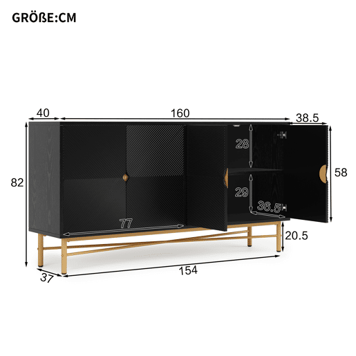 Aparador de mdf com 4 portas,preto