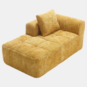 Sofá Chaiselongue confortável - Sem montagem, macio com almofadas e bolsos laterais - Amarelo