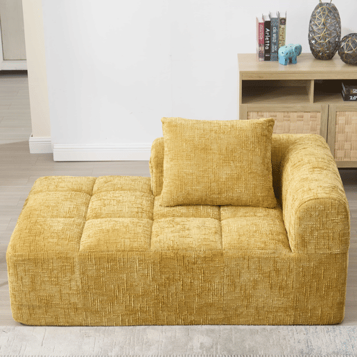 Sofá Chaiselongue confortável - Sem montagem, macio com almofadas e bolsos laterais - Amarelo