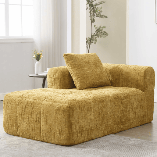 Sofá Chaiselongue confortável - Sem montagem, macio com almofadas e bolsos laterais - Amarelo