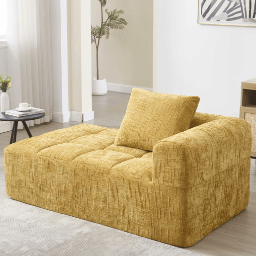 Sofá Chaiselongue confortável - Sem montagem, macio com almofadas e bolsos laterais - Amarelo