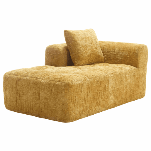 Sofá Chaiselongue confortável - Sem montagem, macio com almofadas e bolsos laterais - Amarelo