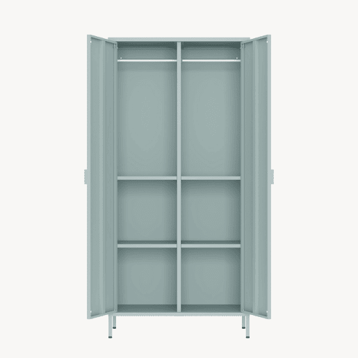 Roupeiro Esteli 2 varões 4 prateleiras reguláveis aço 170x80x45 cm Verde menta en.casa