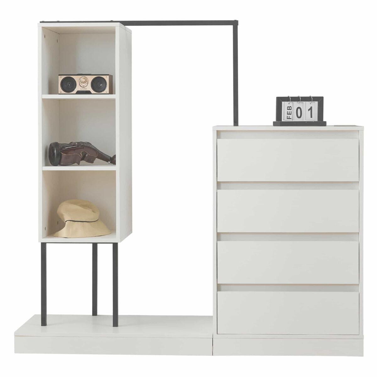 Armario con cajones + 140x40x135 cm - armario ropero con barra - blanco