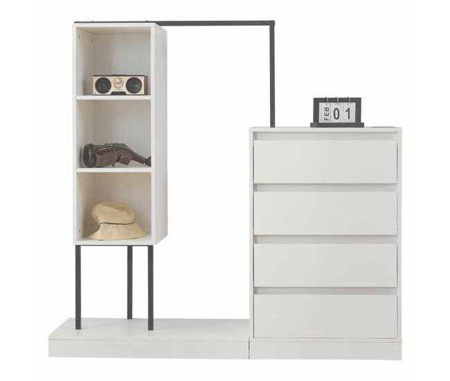 Armario con cajones + 140x40x135 cm - armario ropero con barra - blanco
