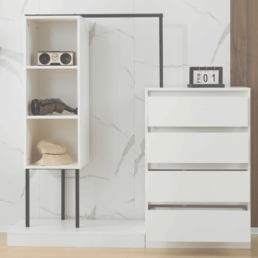 Armário com gavetas + 140x40x135 cm - armário guarda-roupa com barra - branco