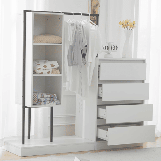 Armário com gavetas + 140x40x135 cm - armário guarda-roupa com barra - branco