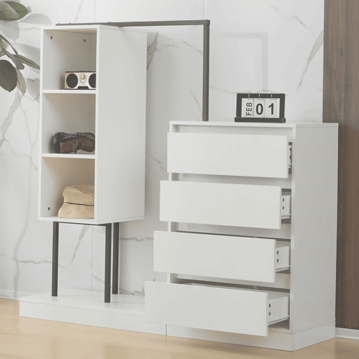 Armário com gavetas + 140x40x135 cm - armário guarda-roupa com barra - branco