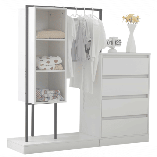 Armário com gavetas + 140x40x135 cm - armário guarda-roupa com barra - branco