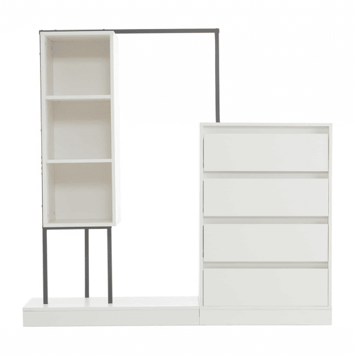 Armário com gavetas + 140x40x135 cm - armário guarda-roupa com barra - branco