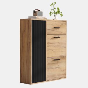 Sapateira de painel de partículas com 1 porta e 2 tabuleiros,natural+preto