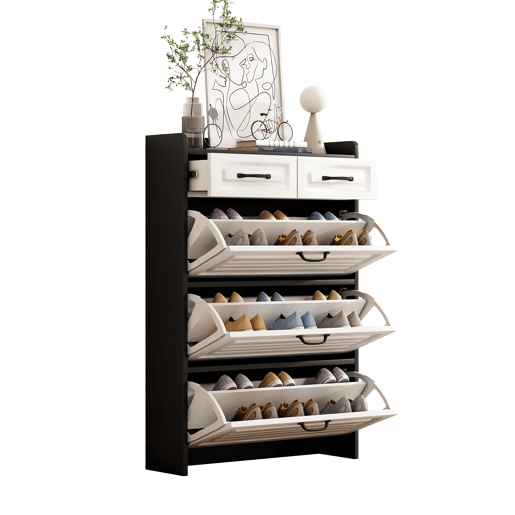 Sapateira de painel de partículas com 3 tabuleiros,preto+branco