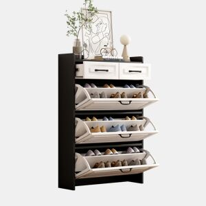 Sapateira de painel de partículas com 3 tabuleiros,preto+branco