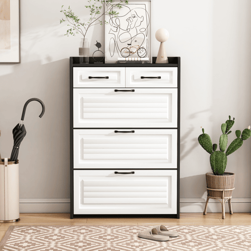 Sapateira de painel de partículas com 3 tabuleiros,preto+branco