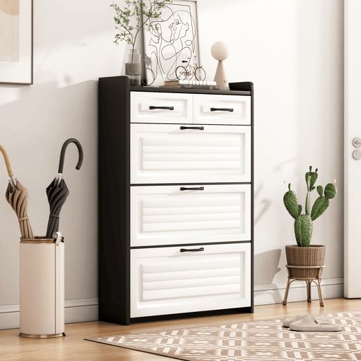 Sapateira de painel de partículas com 3 tabuleiros,preto+branco