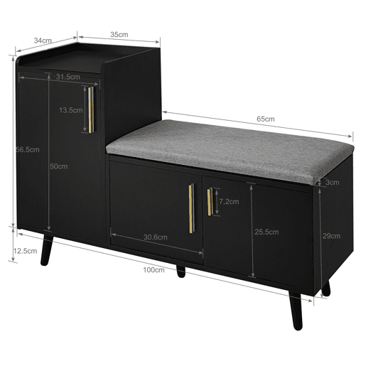 Sapateira de painel de partículas com 3 portas,preto