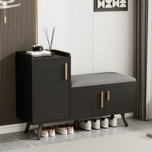 Sapateira de painel de partículas com 3 portas,preto