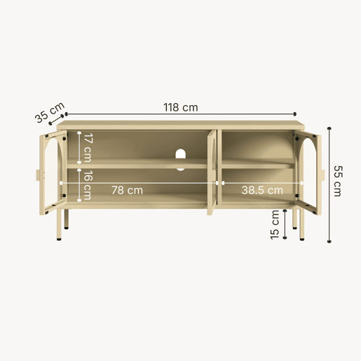 Vitrina aparador Klippestad 3 portas aço 118x35x55 cm cor de camelo en.casa