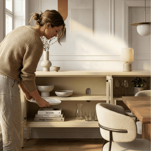Vitrina aparador Klippestad 3 portas aço 118x35x55 cm cor de camelo en.casa