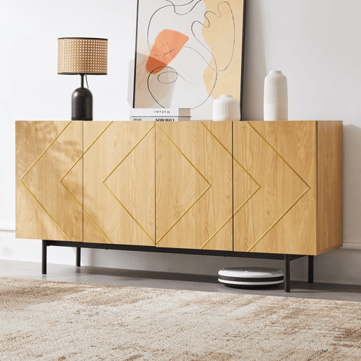 Aparador de painel de partículas com 4 portas,natural