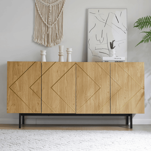 Aparador de painel de partículas com 4 portas,natural