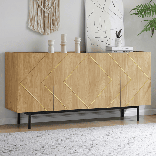 Aparador de painel de partículas com 4 portas,natural