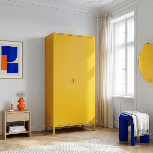 Roupeiro Esteli 2 varões 4 prateleiras reguláveis aço 170x80x45 cm Amarelo en.casa