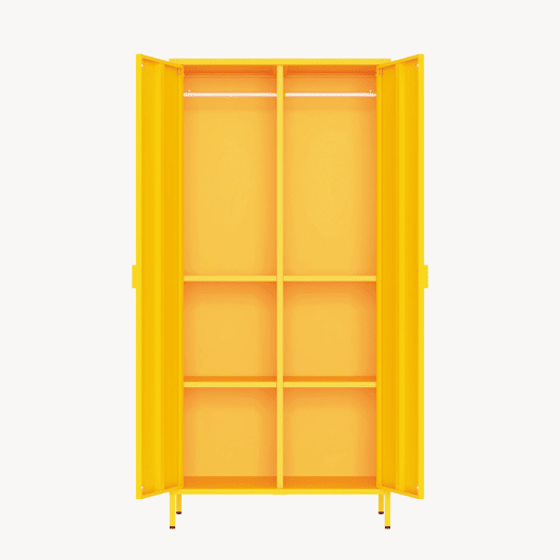 Roupeiro Esteli 2 varões 4 prateleiras reguláveis aço 170x80x45 cm Amarelo en.casa