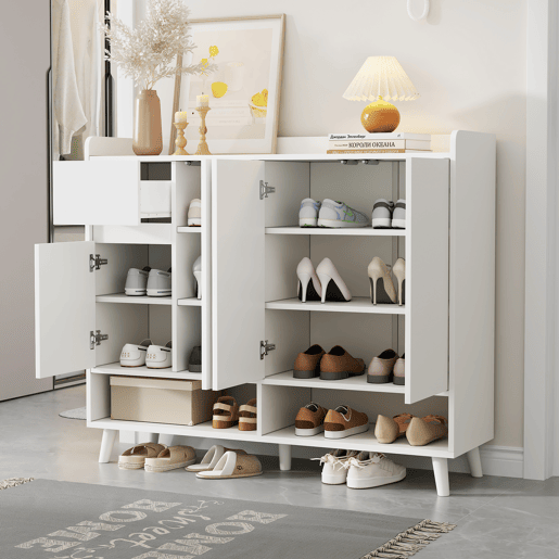Sapateira de painel de partículas com 4 portas,branco