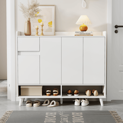 Sapateira de painel de partículas com 4 portas,branco