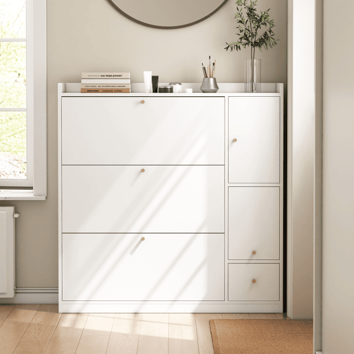 Sapateira de painel de partículas com 1 porta e 3 tabuleiros,branco