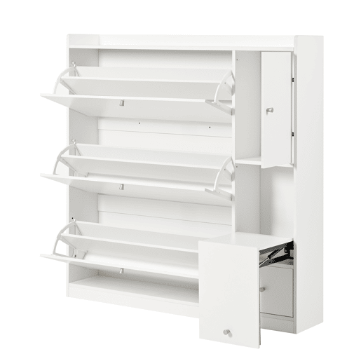 Sapateira de painel de partículas com 1 porta e 3 tabuleiros,branco