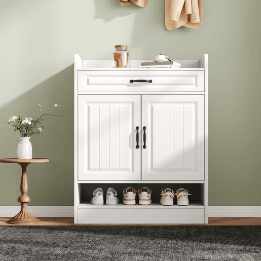 Sapateira de painel de partículas com 2 portas,branco