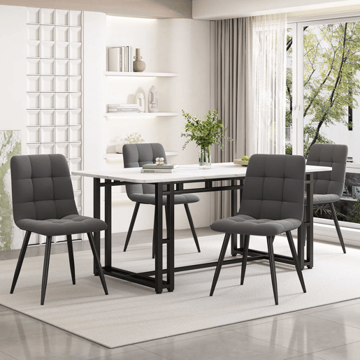 Mesa de jantar - tampo em mármore - pés em metal preto - 140x80cm - Preto e branco