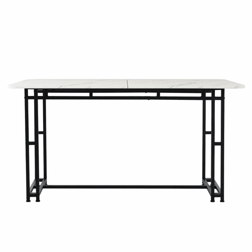 Mesa de jantar - tampo em mármore - pés em metal preto - 140x80cm - Preto e branco