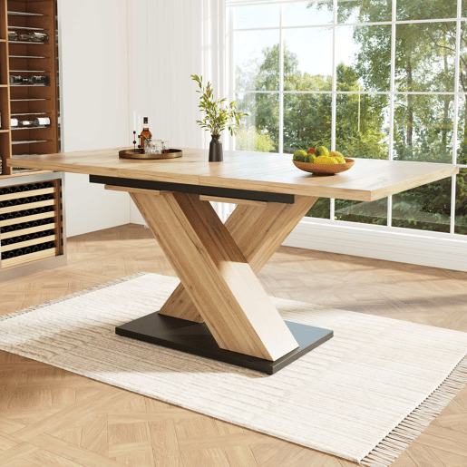 Mesa de jantar retrátil 158,5 x 80 cm - 6 a 8 pessoas - MDF - Natural