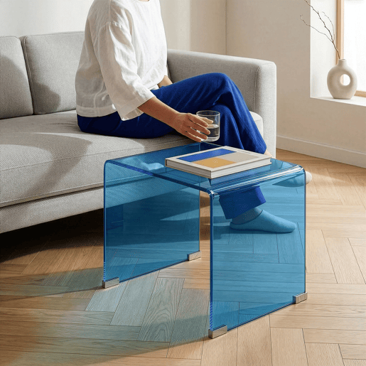 Mesa lateral de vidro Varlofrek montada 50x50x50 cm Azul en.casa
