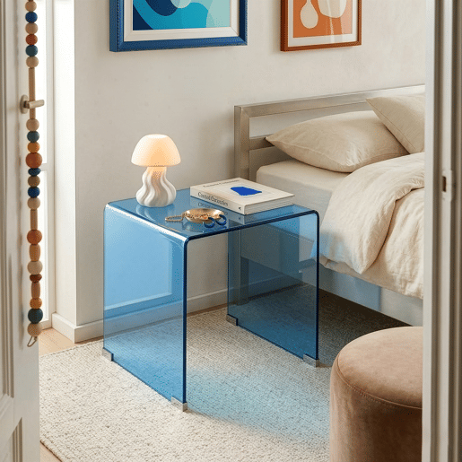 Mesa lateral de vidro Varlofrek montada 50x50x50 cm Azul en.casa