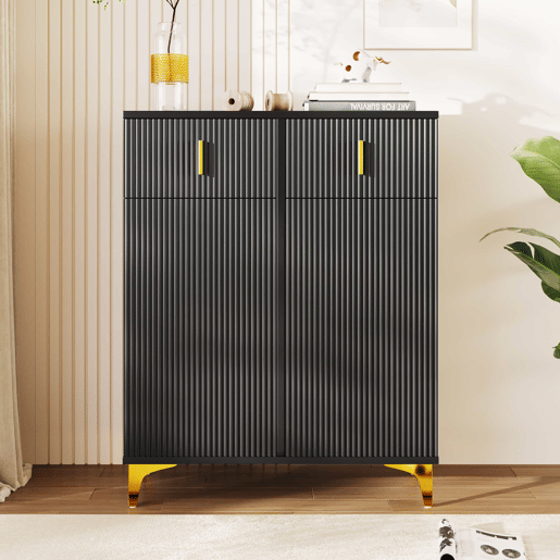 Aparador moderno - 2 portas com prateleiras reguláveis e 2 gavetas - Preto