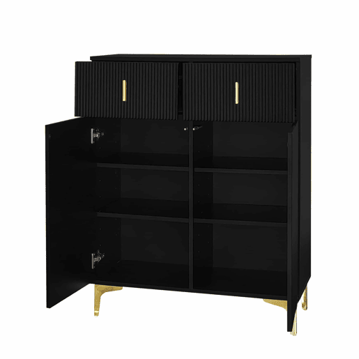 Aparador moderno - 2 portas com prateleiras reguláveis e 2 gavetas - Preto